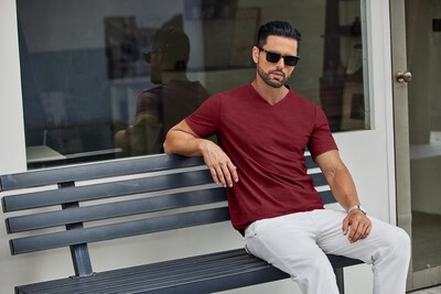 Foto 4 | Foto 4 | Camiseta Coofandy Para Hombre De Manga Corta Con Cuello En V Color Rojo Vino - Venta Internacional.