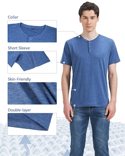 Foto 4 | Foto 4 | Henley Tees Liloak  Paquete De 4 Unidades  Para Hombre  Manga Corta  3 Botones - Venta Internacional.