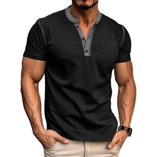 Foto 1 | Foto 1 | Camisa Casual Henley Qekoma Summer De Manga Corta Para Hombre Color Negro - Venta Internacional.