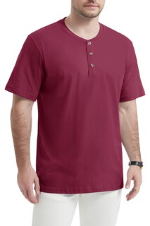 Foto 2 | Foto 2 | Camisas De Algodón Para Hombre Magnivit Henley De Manga Corta Color Rojo Vino - Venta Internacional.