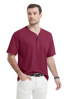 Foto 3 | Foto 3 | Camisas De Algodón Para Hombre Magnivit Henley De Manga Corta Color Rojo Vino - Venta Internacional.