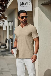 Foto 7 | Foto 7 | Camiseta Coofandy Para Hombre Manga Corta Cuello En V Color Caqui - Venta Internacional.