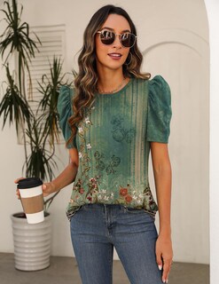 Foto 2 | Foto 2 | Blusa Zeagoo Con Estampado Floral Bohemio Y Manga Abullonada Para Mujer - Venta Internacional.