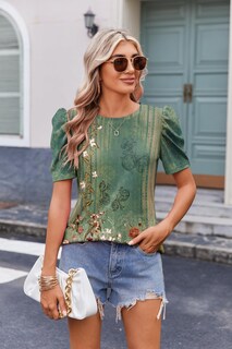 Foto 3 | Foto 3 | Blusa Zeagoo Con Estampado Floral Bohemio Y Manga Abullonada Para Mujer - Venta Internacional.