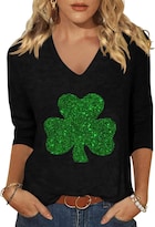 Camiseta Scgirl Para Mujer  Manga 3/4  Cuello En V  Día De San Patricio - Venta Internacional.