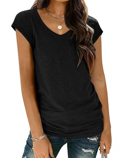 Foto 1 | Foto 1 | Tops Zeagoo - Camisetas De Manga Corta Para Mujer  Cuello En V  Color Negro - Venta Internacional.