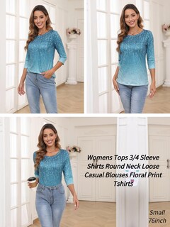 Foto 2 | Foto 2 | Camiseta De Manga 3/4 Con Estampado De Hojas De Zeagoo Para Mujer - Venta Internacional.