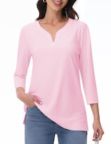 Camiseta Tipo Túnica Yucolen Para Mujer  Cuello En V  Manga 3/4  Rosa Claro  2xl - Venta Internacional.
