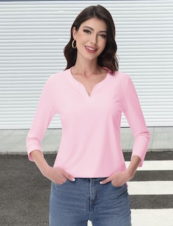 Foto 3 | Foto 3 | Camiseta Tipo Túnica Yucolen Para Mujer Cuello En V Manga 3/4 Rosa Claro 2xl - Venta Internacional.