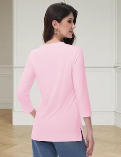 Foto 5 | Foto 5 | Camiseta Tipo Túnica Yucolen Para Mujer Cuello En V Manga 3/4 Rosa Claro 2xl - Venta Internacional.