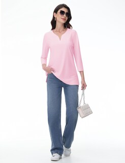 Foto 7 | Foto 7 | Camiseta Tipo Túnica Yucolen Para Mujer Cuello En V Manga 3/4 Rosa Claro 2xl - Venta Internacional.