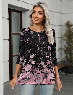 Foto 2 | Foto 2 | Camiseta Zeagoo Para Mujer Manga 3/4 Cuello Redondo Corte Holgado Xxxl - Venta Internacional.