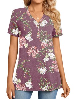 Foto 2 | Foto 2 | Blusa Tipo Túnica Bishuige Para Mujer Con Botones Henley Manga Corta Cuello En V - Venta Internacional.