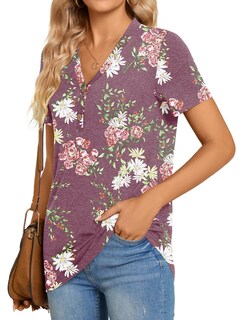 Foto 3 | Foto 3 | Blusa Tipo Túnica Bishuige Para Mujer Con Botones Henley Manga Corta Cuello En V - Venta Internacional.