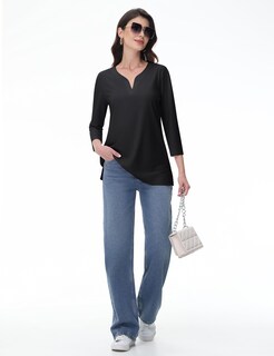 Foto 6 | Foto 6 | Tops Yucolen Para Mujer Manga 3/4 Cuello En V Túnica Negra Talla L - Venta Internacional.
