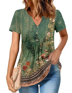 Foto 2 | Foto 2 | Camisa Zeagoo De Manga Corta Henley Con Cuello En V Para Mujer Floral - Venta Internacional.