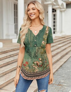 Foto 5 | Foto 5 | Camisa Zeagoo De Manga Corta Henley Con Cuello En V Para Mujer Floral - Venta Internacional.