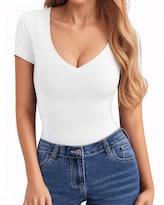 Camisa Clozoz Para Mujer  Cuello En V  Manga Corta  Manga Larga  Blanca - Venta Internacional.