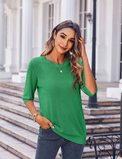 Foto 2 | Foto 2 | Top Tipo Túnica Zeagoo Para Mujer Manga Corta Tejido A Ganchillo Verde - Venta Internacional.