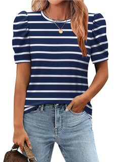 Foto 1 | Foto 1 | Top Tipo Túnica Zeagoo Con Mangas Abullonadas A Rayas Para Mujer Talla L - Venta Internacional.