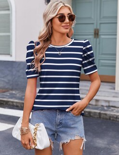 Foto 2 | Foto 2 | Top Tipo Túnica Zeagoo Con Mangas Abullonadas A Rayas Para Mujer Talla L - Venta Internacional.