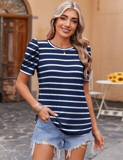 Foto 3 | Foto 3 | Top Tipo Túnica Zeagoo Con Mangas Abullonadas A Rayas Para Mujer Talla L - Venta Internacional.