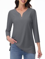 Camisa Tipo Túnica Yucolen Para Mujer  Manga 3/4  Cuello En V  Gris Oscuro  Talla M - Venta Internacional.