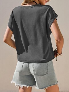 Foto 6 | Foto 6 | Camiseta Tankaneo Para Mujer Cuello En V Profundo Corte Holgado Gris Oscuro - Venta Internacional.