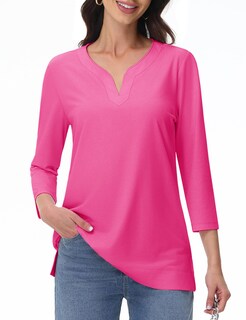 Foto 1 | Foto 1 | Camiseta Tipo Túnica Yucolen Para Mujer Manga 3/4 Cuello En V Algodón Rosado 2xl - Venta Internacional.