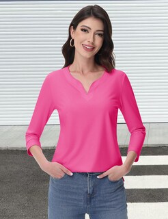 Foto 3 | Foto 3 | Camiseta Tipo Túnica Yucolen Para Mujer Manga 3/4 Cuello En V Algodón Rosado 2xl - Venta Internacional.