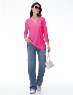 Foto 7 | Foto 7 | Camiseta Tipo Túnica Yucolen Para Mujer Manga 3/4 Cuello En V Algodón Rosado 2xl - Venta Internacional.