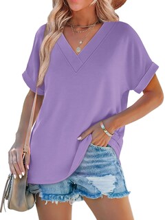 Foto 2 | Foto 2 | Camisetas Wiholl Verano 2025 Manga Corta Cuello En V Color Morado Claro - Venta Internacional.