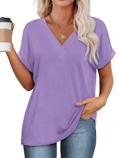 Foto 3 | Foto 3 | Camisetas Wiholl Verano 2025 Manga Corta Cuello En V Color Morado Claro - Venta Internacional.