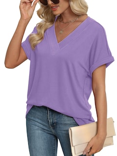 Foto 4 | Foto 4 | Camisetas Wiholl Verano 2025 Manga Corta Cuello En V Color Morado Claro - Venta Internacional.
