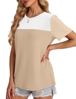 Foto 5 | Foto 5 | Camiseta Wiholl 2025 De Punto Gofrado Con Cuello De Barco Para Mujer Color Blanco Y Caqui - Venta Internacional.