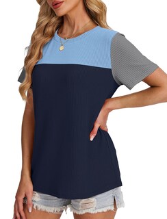 Foto 3 | Foto 3 | Tops Wiholl Moda De Verano Manga Corta Para Mujer Gris Y Azul - Venta Internacional.