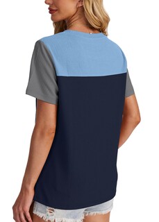 Foto 4 | Foto 4 | Tops Wiholl Moda De Verano Manga Corta Para Mujer Gris Y Azul - Venta Internacional.
