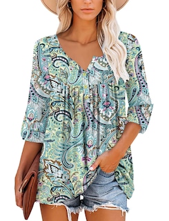Foto 2 | Foto 2 | Blusa Tipo Túnica Roselinlin Para Mujer Manga Larga Holgada Azul Xxl - Venta Internacional.