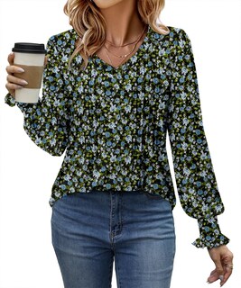 Foto 2 | Foto 2 | Camiseta Tipo Túnica Roselinlin Para Mujer Cuello En V Manga Larga Azul 3xl - Venta Internacional.