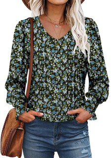 Foto 3 | Foto 3 | Camiseta Tipo Túnica Roselinlin Para Mujer Cuello En V Manga Larga Azul 3xl - Venta Internacional.