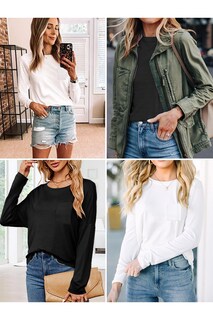 Foto 3 | Foto 3 | Camiseta Tipo Túnica Neyouqe Para Mujer Manga Larga Negra Casual 2025 S - Venta Internacional.