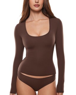 Foto 1 | Foto 1 | Camiseta Inlyric Inbarely Soft Con Cuello En U Profundo Y Manga Larga Para Mujer - Venta Internacional.