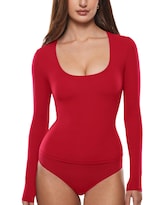 Camiseta Inlyric Inbarely Soft Con Cuello En U Profundo Y Manga Larga  Color Rojo - Venta Internacional.