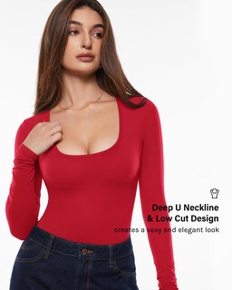 Foto 2 | Foto 2 | Camiseta Inlyric Inbarely Soft Con Cuello En U Profundo Y Manga Larga Color Rojo - Venta Internacional.