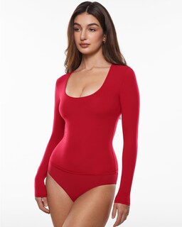 Foto 4 | Foto 4 | Camiseta Inlyric Inbarely Soft Con Cuello En U Profundo Y Manga Larga Color Rojo - Venta Internacional.