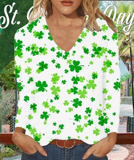 Foto 2 | Foto 2 | Camiseta Aceshion Clover Para Mujer Día De San Patricio Día De San Patricio - Venta Internacional.