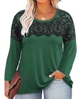 Foto 1 | Foto 1 | Camiseta De Encaje Negro De Manga Larga De Talla Grande Tiyomi Xl-5xl - Venta Internacional.