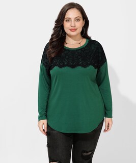 Foto 2 | Foto 2 | Camiseta De Encaje Negro De Manga Larga De Talla Grande Tiyomi Xl-5xl - Venta Internacional.