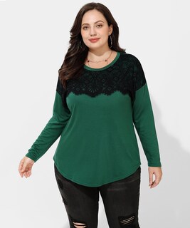 Foto 3 | Foto 3 | Camiseta De Encaje Negro De Manga Larga De Talla Grande Tiyomi Xl-5xl - Venta Internacional.