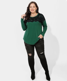 Foto 4 | Foto 4 | Camiseta De Encaje Negro De Manga Larga De Talla Grande Tiyomi Xl-5xl - Venta Internacional.